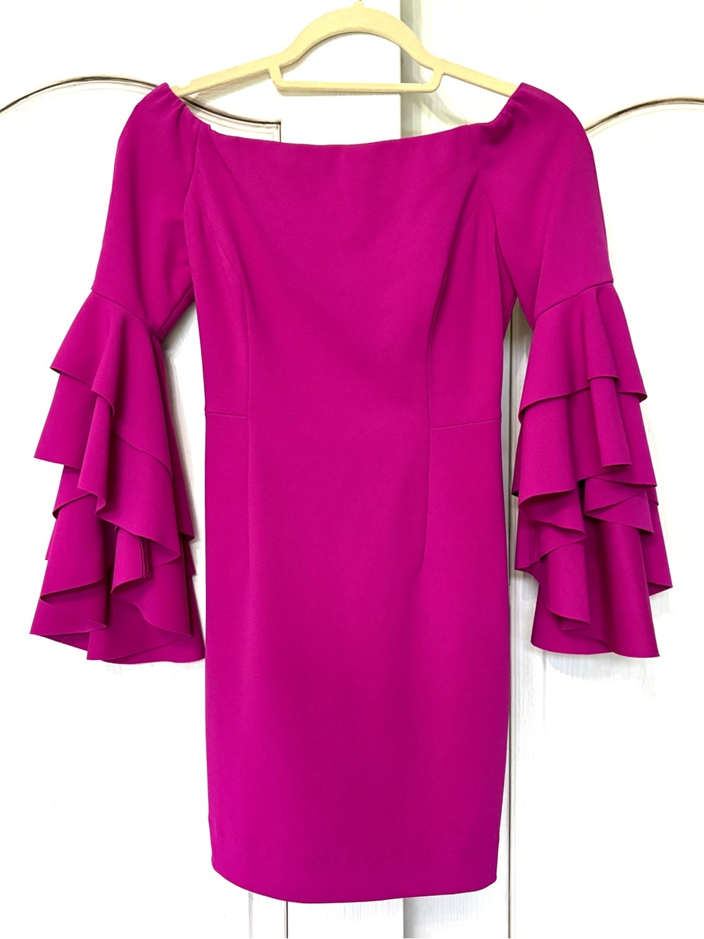 ANTONIO MELANI Fuchsia Tiered-Ruffle Sleeve Sheath Dress